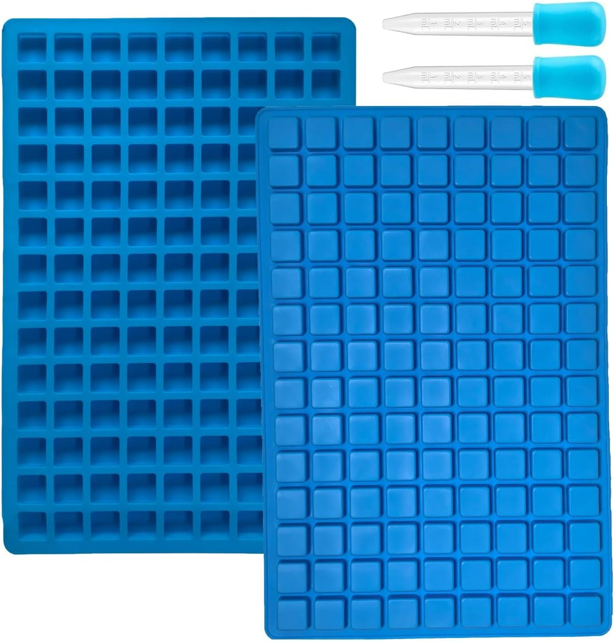 Square Silicone Candy Molds - 252 Cavity Gummy Molds with Droppers, 2-Pack Flexible Chocolate Molds for Gummies, Hard Candy, Caramels, Ice Cubes, BPA Free Non-Stick Baking Molds