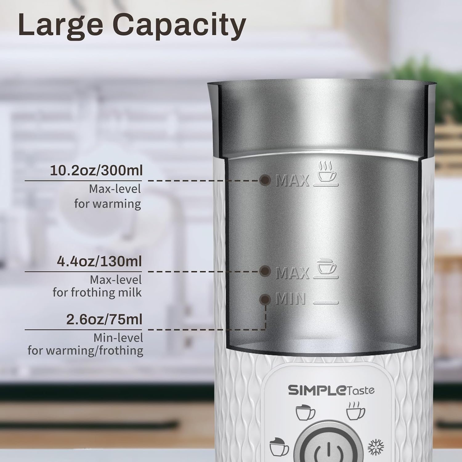 SIMPLETASTE Milk Frother, 4-in-1 Electric Automatic Milk Steamer