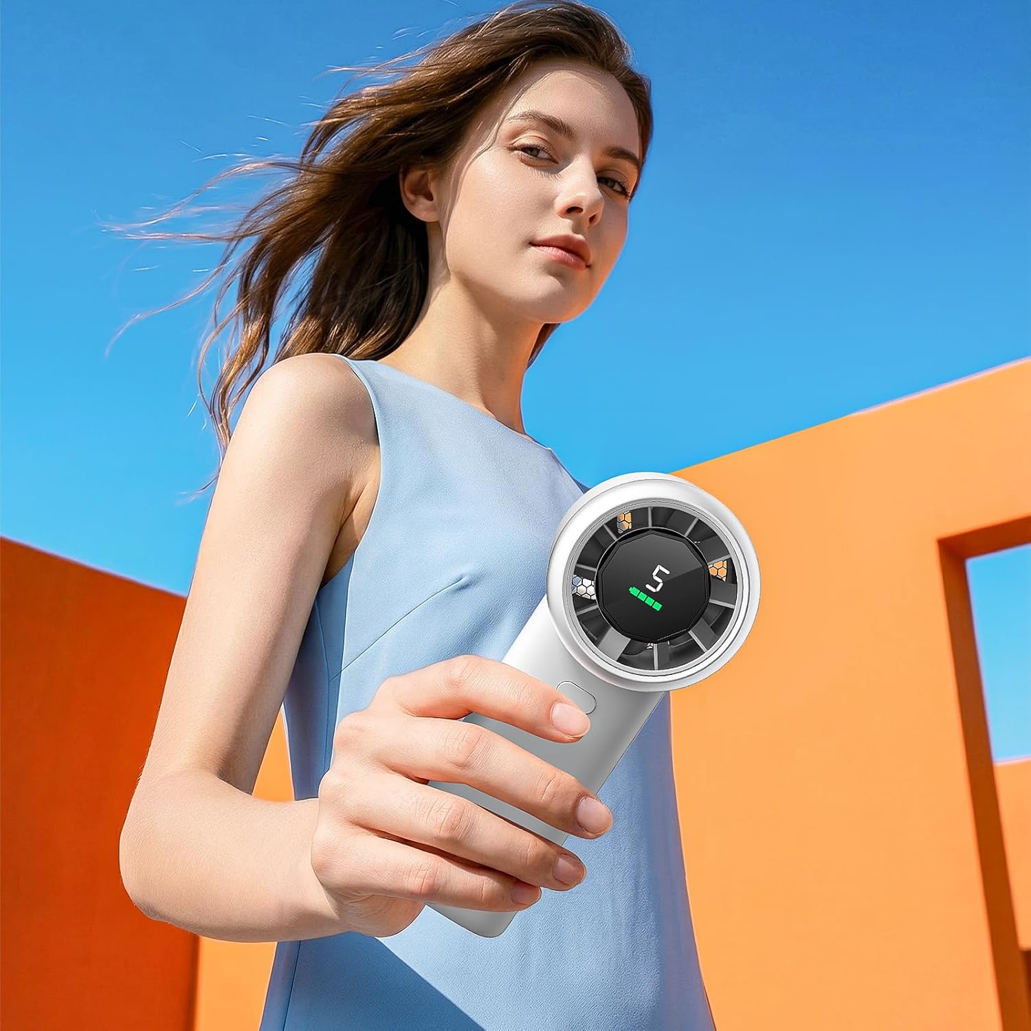 WHATOOK Portable Handheld Turbo Fan, 5 Speed Rechargeable Personal Fan