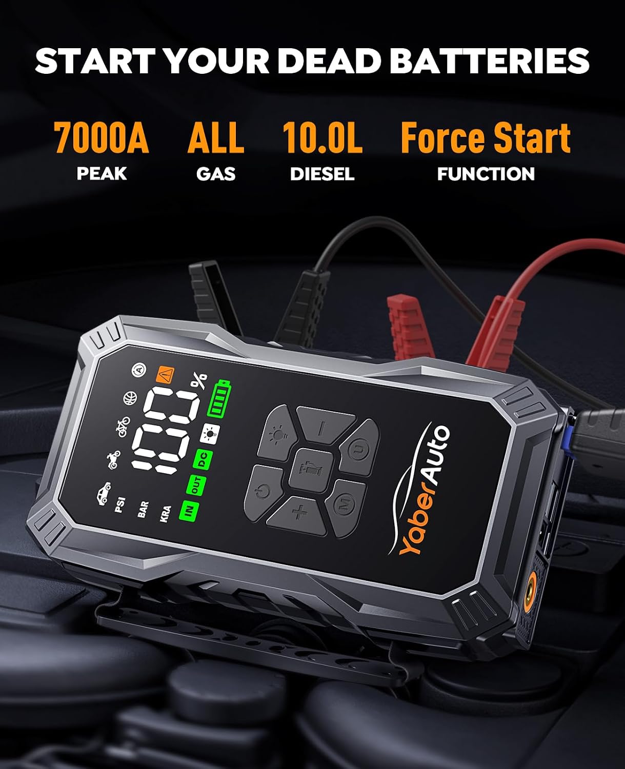 YaberAuto 10-in-1 7000A 150PSI Jump Starter with Air Compressor & Gloves