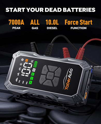 YaberAuto 10-in-1 7000A 150PSI Jump Starter with Air Compressor & Gloves