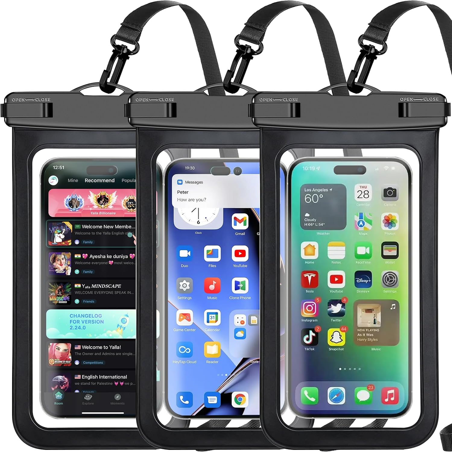 Famoby 3 Pack Black Waterproof Phone Pouch, Phone Waterproof Case,Cell Phone Dry Bag,Protection Level: IP68,Beach Cruise for iPhone,Samsung,and More,Lanyard Included,(Fits Up to 8.3"),Black