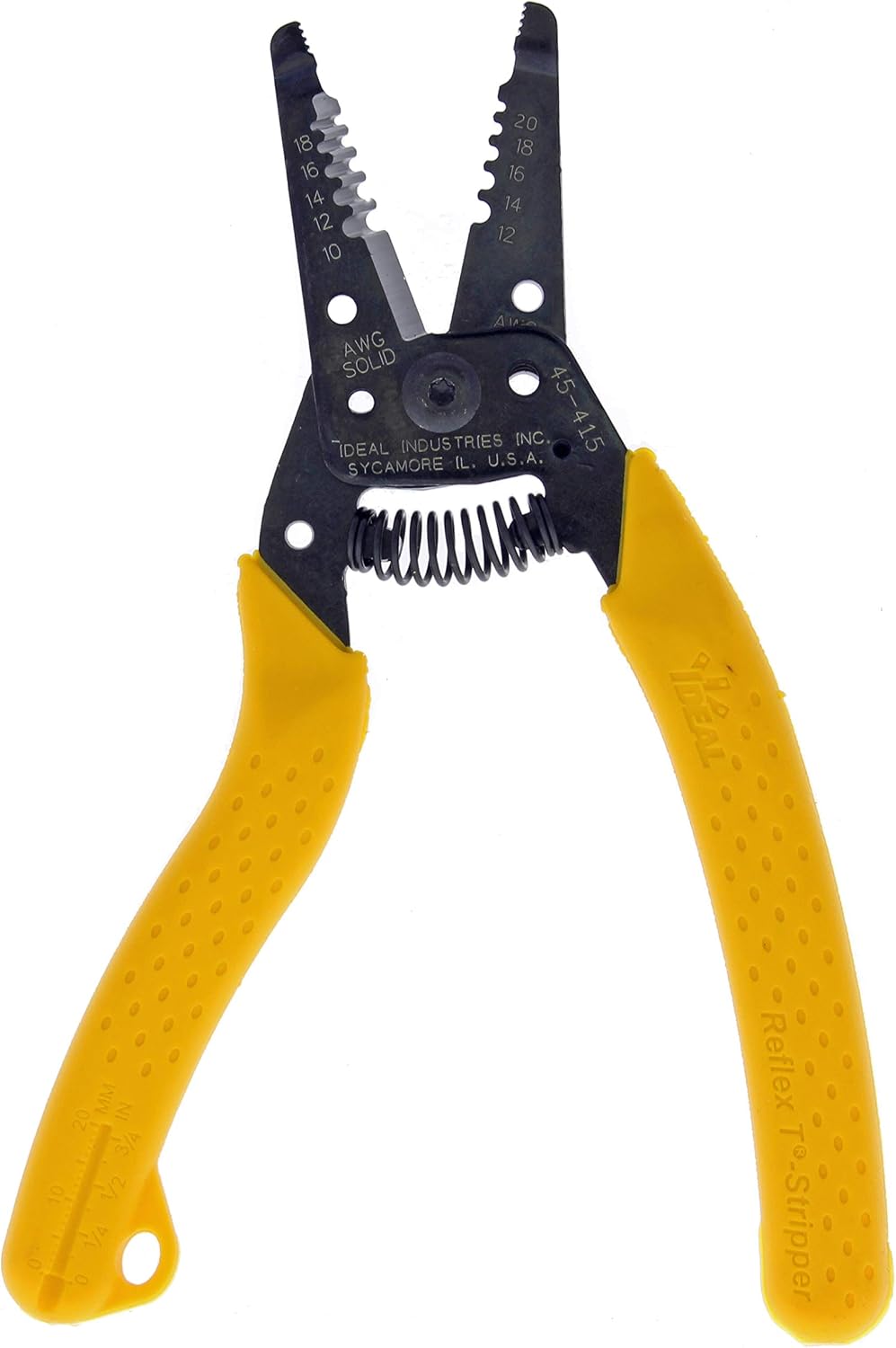 IDEAL Electrical 45-415 Premium Reflex T-5 Stripper - 10-20 AWG, Wire Stripper, Plier Nose, Slide Lock, Textured Grips,Yellow