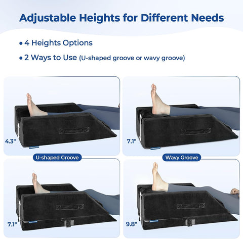 KingPavonini 4-Height Adjustable Leg Elevation Pillow, Single Leg, Black