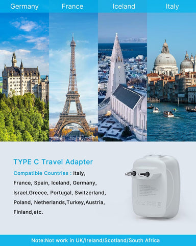 VINTAR 2 Pack European Travel Plug Adapter, Type C Adapter with USB C