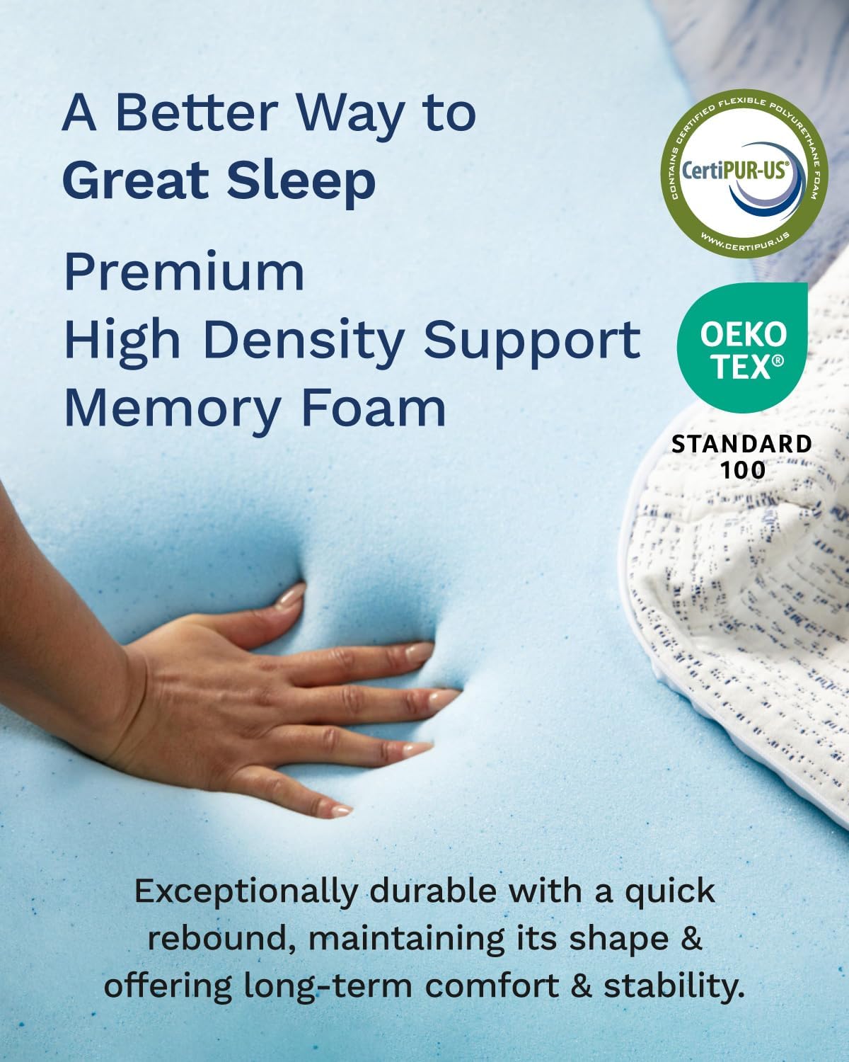 ViscoSoft 3 Inch Memory Foam Mattress Topper Full XL - Select High Density Ventilated Extra Long Mattress Pad - Premium Removable Rayon Cover
