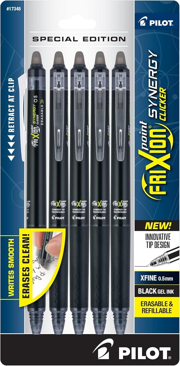 PILOT FriXion Synergy Clicker Erasable, Pack of 5, Black Ink