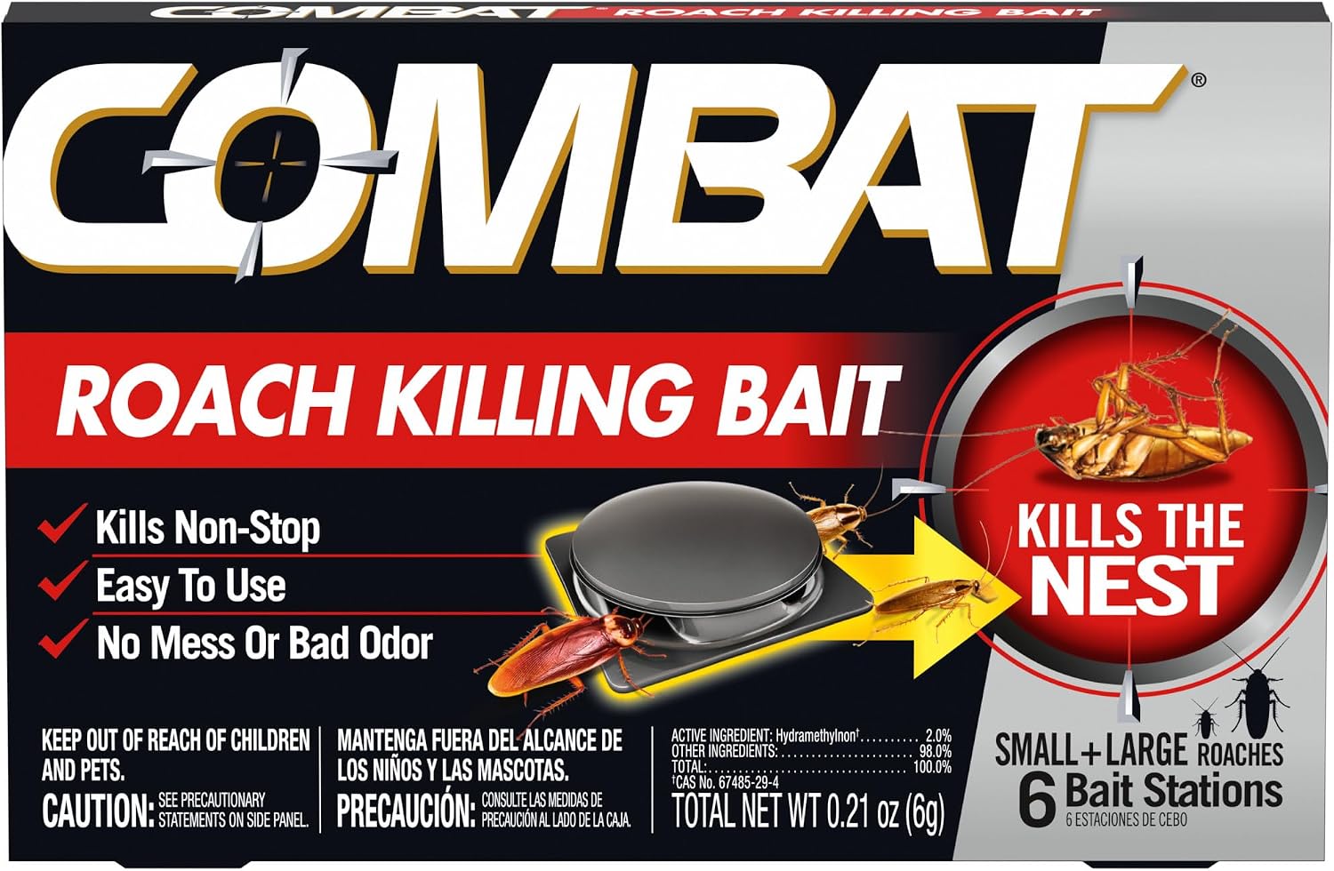 Combat Roach Killing Baits, Small & Large Roaches, Kills the Nest, 6 Count