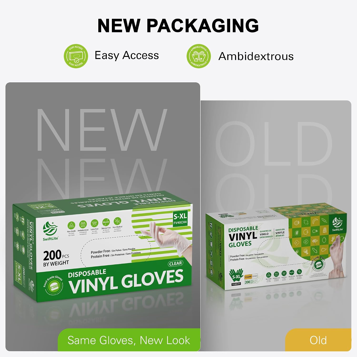SWIFTLITE Disposable Vinyl Gloves, Food Safe