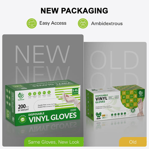 SWIFTLITE Disposable Vinyl Gloves, Food Safe