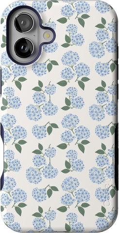 Casely iPhone 16 Plus Case | Nantucket Cottage | Blue Hydrangea | Bold Protective Design | Compatible with MagSafe