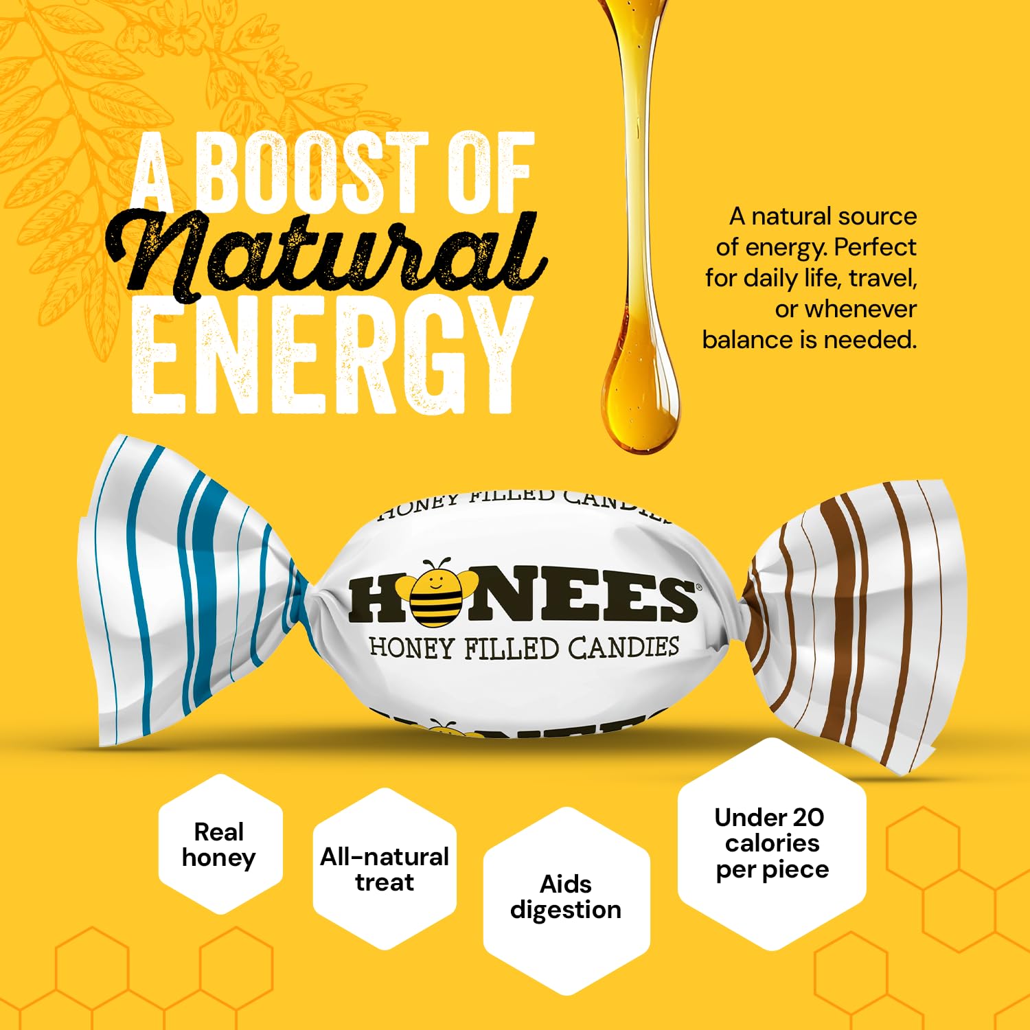 Honees Hard Candy Individually Wrapped - Variety Pack (Honey & Ginger + Honey & Caramel) - Natural & Healthy Candy, Italian Made - 2 Pack (5.7 oz)