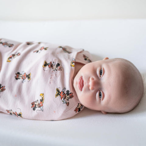 HALO Disney Baby 100% Cotton Sleepsack Swaddle, 3-Way Adjustable Wearable Blanket, TOG 1.5, Minnie Fun, Small, 3-6 Months