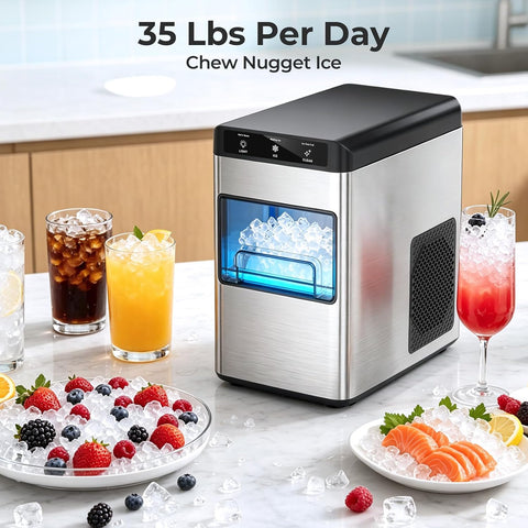 Electactic Nugget Ice Maker Countertop, 35Lbs Daily Pebble Ice Machine