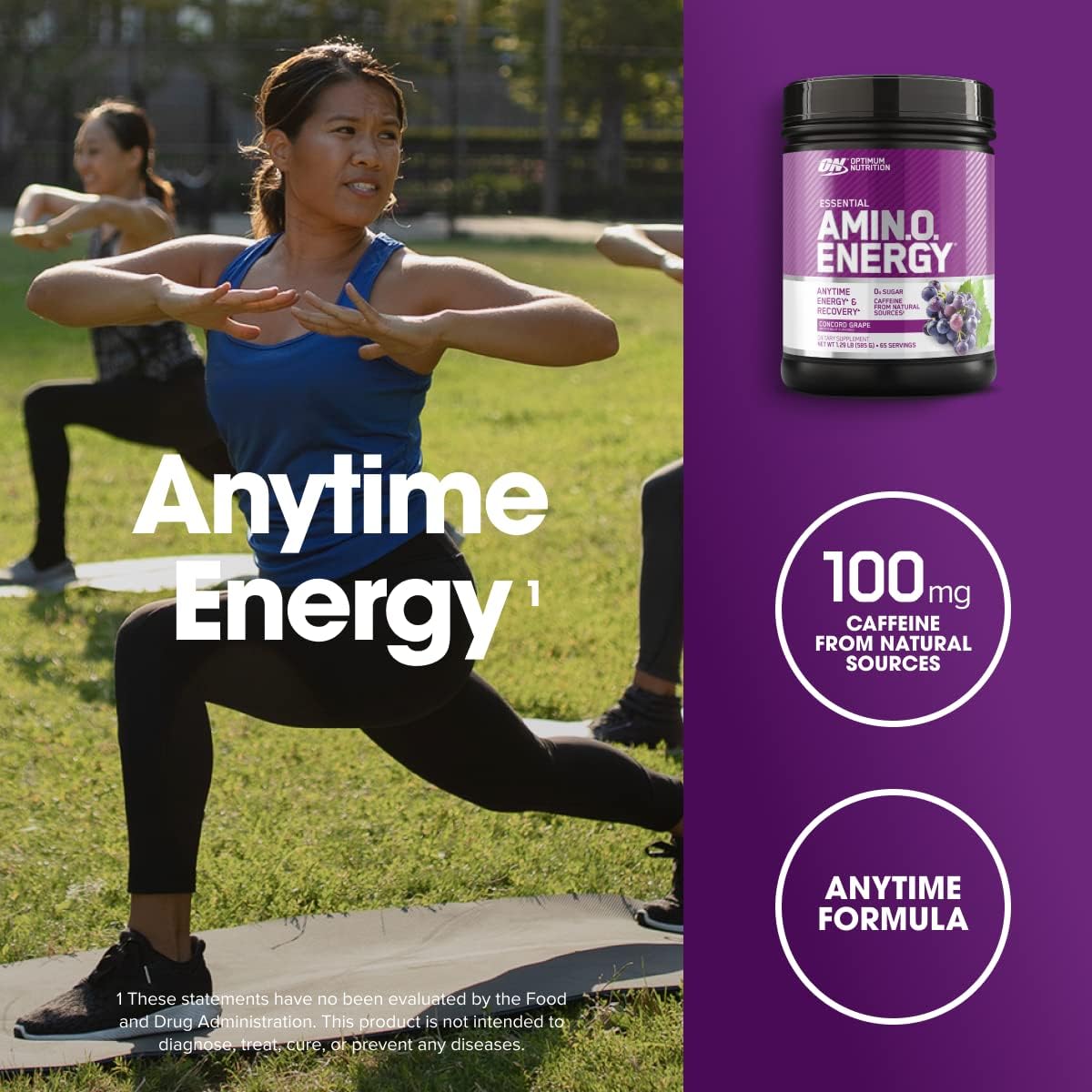 Optimum Nutrition Amino Energy Powder, Concord Grape, 1 LB