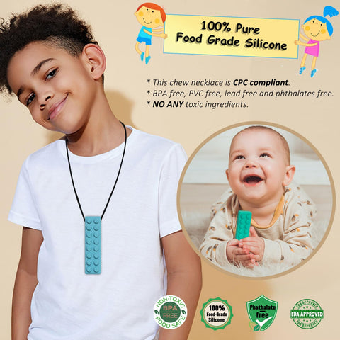 Chew Necklaces for Sensory Kids, 7 Pack Chewy Necklace Sensory Toys for Kids with Autism, Anxiety, ADHD, SPD, Silicone Chew Toys for Boys Girls Adults Chewing Biting Fidgeting