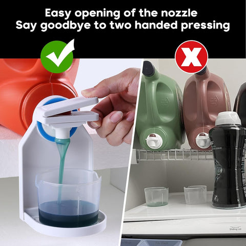 Laundry Detergent Dispenser Cup Holder,Nozzle Upgraded Labor Saving Switch Easily No More runny or Messy Laundry Detergent, Laundry Cup Holder and drip Tray Room Organization and Storage