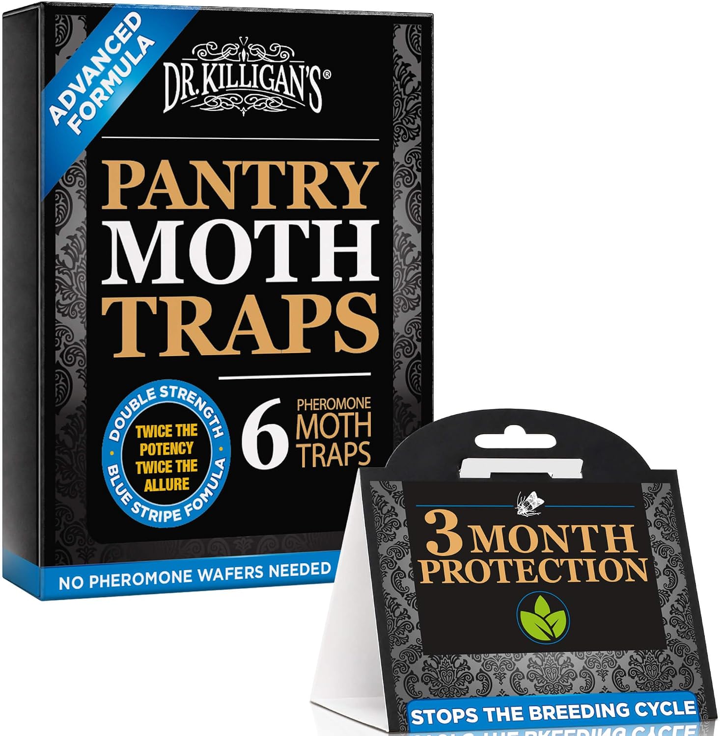 Dr. Killigan's Pantry Moth Traps with Pheromones Prime, 6 Pack, Black