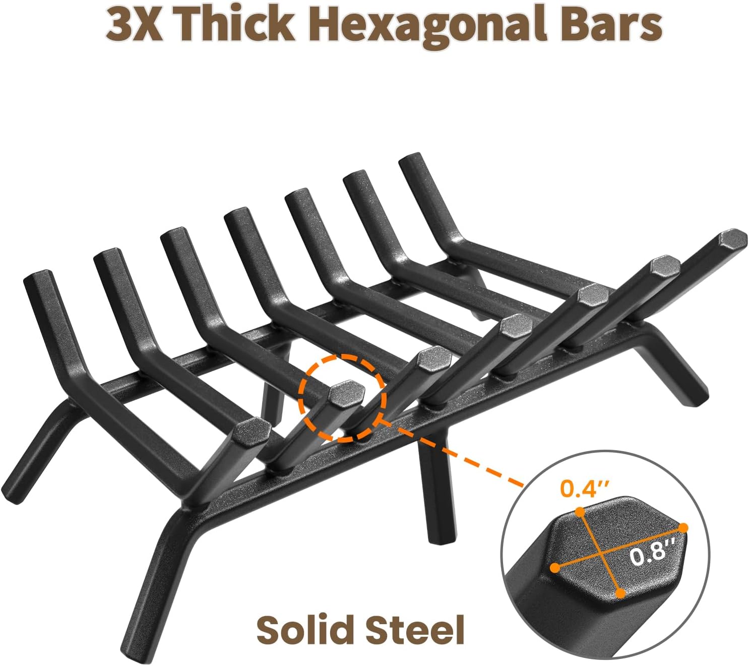 AMAGABELI GARDEN & HOME Fireplace Grate 30 inch Fire Pit Grate Fire Place Log Holder Wrought Iron Heavy Duty Solid Steel Indoor Outdoor Camping Hearth Firepit Firewood Wood Burning Rack Stove