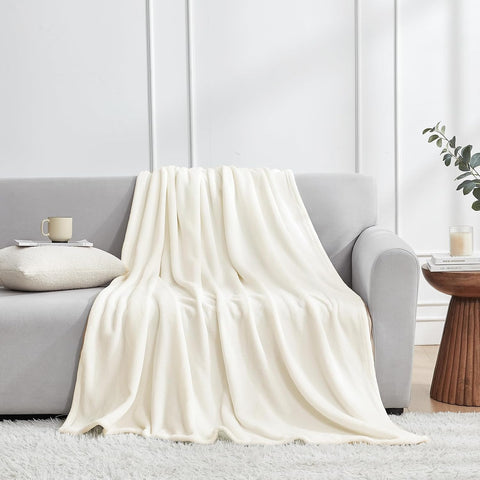 Hansleep Throw Beige Fleece Blanket, Soft Flannel Bed Blanket