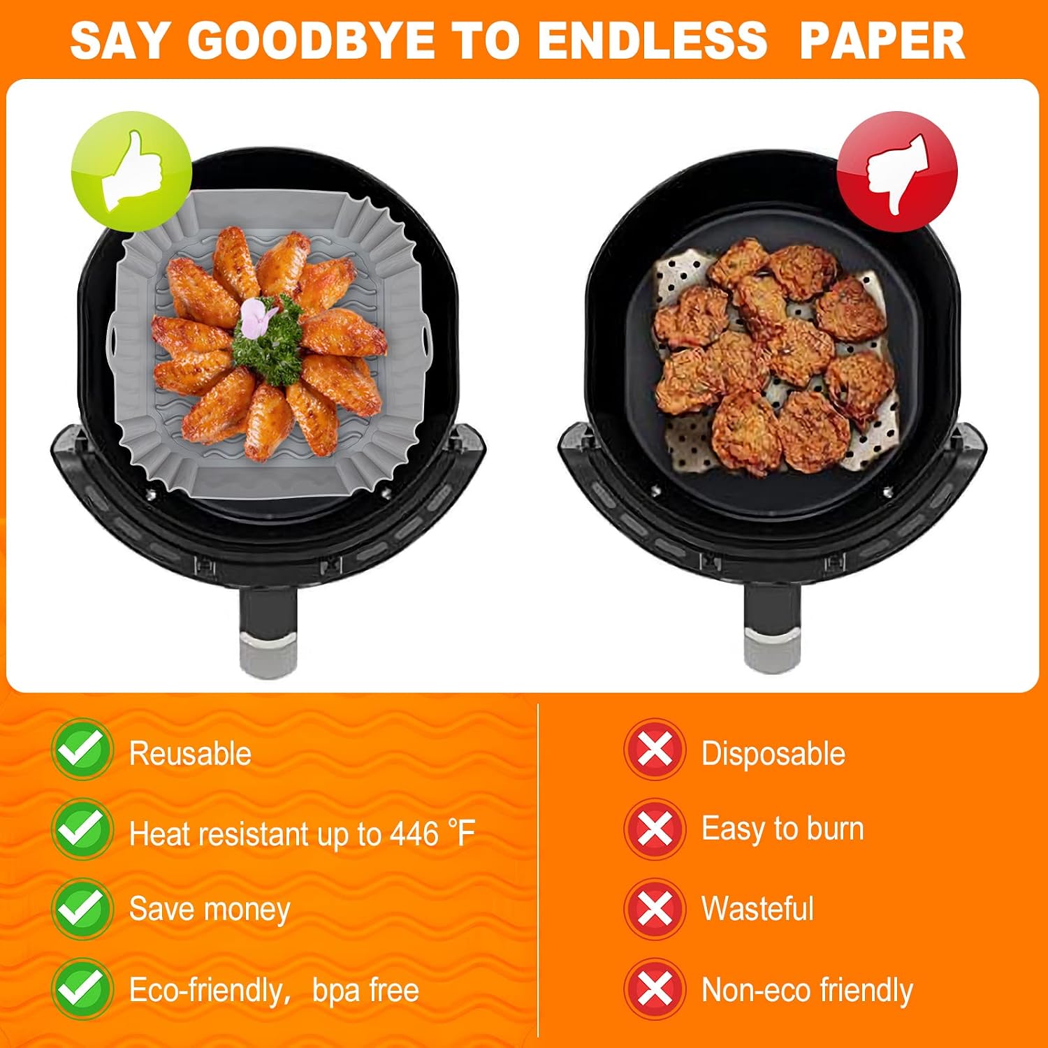 Boribim 2 PCS Square Silicone Air Fryer Liners - 8 Inch Air Fryer Reusable Liners - Kitchen Accessories - AirFryer Inserts for 4 to 7 QT Oven Microwave Accessories (Grey + Pink)