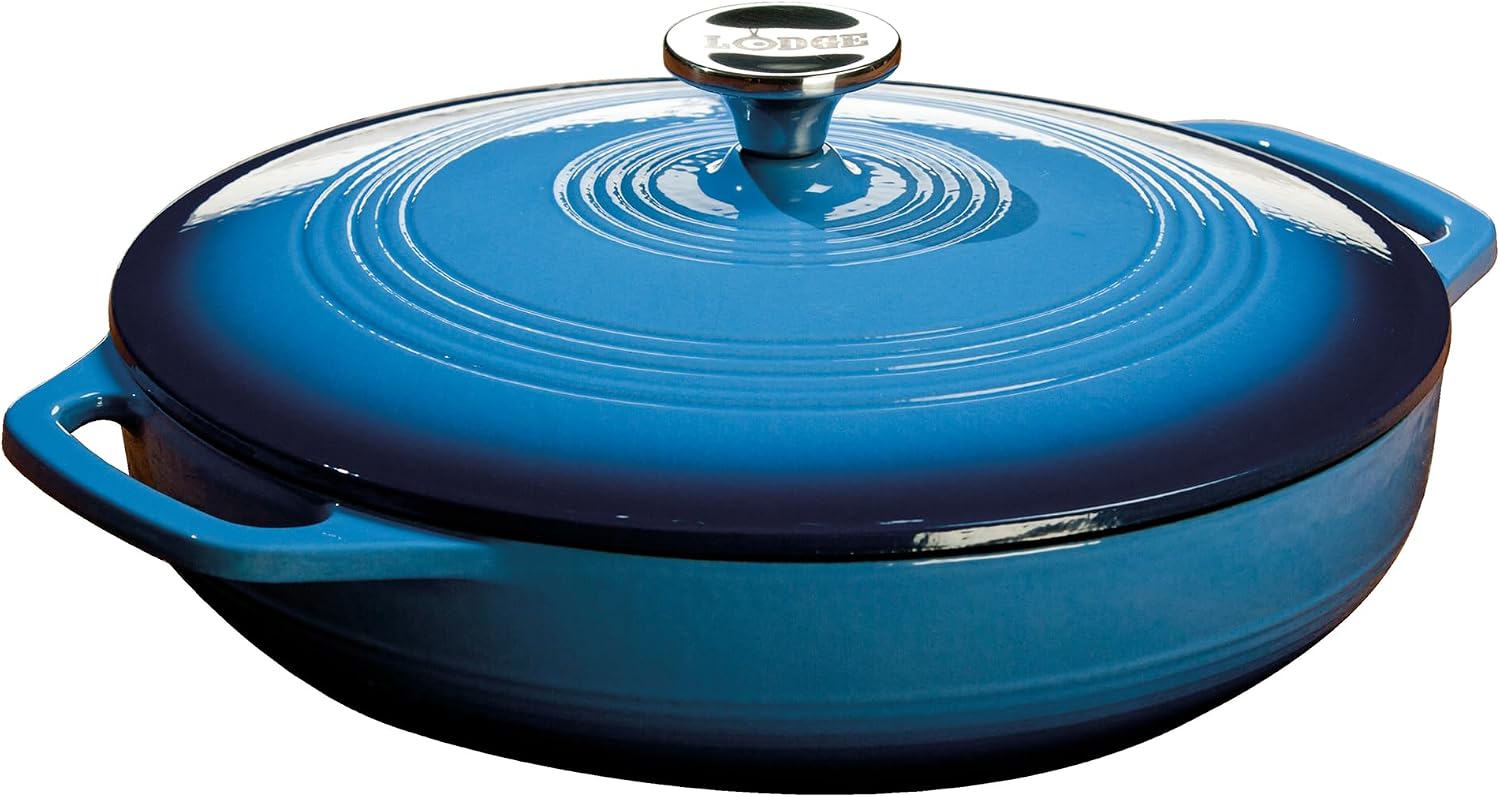 Lodge Essential Enamel Cast Iron Braiser, 3.6 Quart, Caribbean Blue