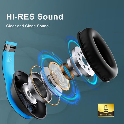 Wireless Bluetooth Headphones Over Ear V6.0 HiFi Stereo with Mic