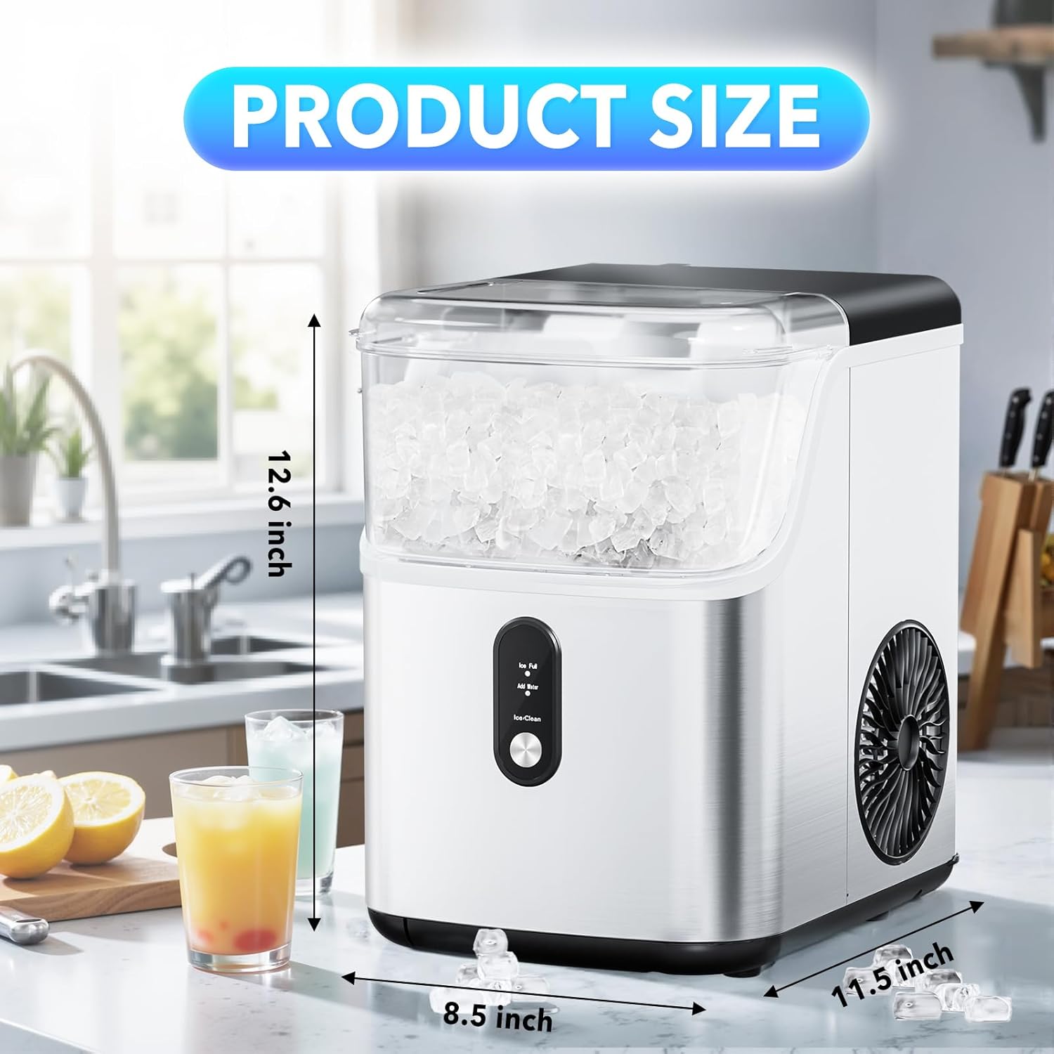 DOGHLY Countertop Nugget Ice Maker, 28Lbs/Day, Pellet Ice, Self-Cleaning