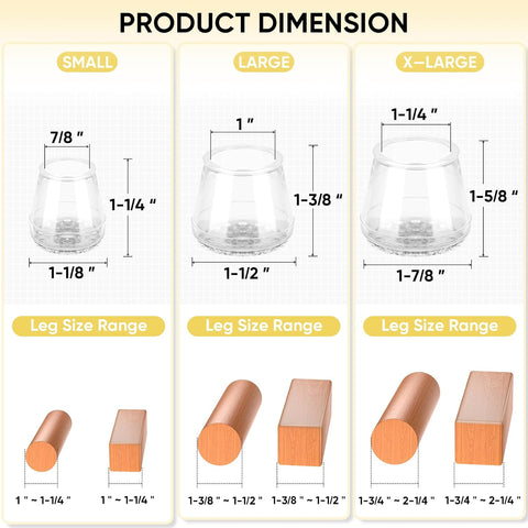 BALEINE 16PCS Silicone Chair Leg Floor Protectors for Hardwood Floors