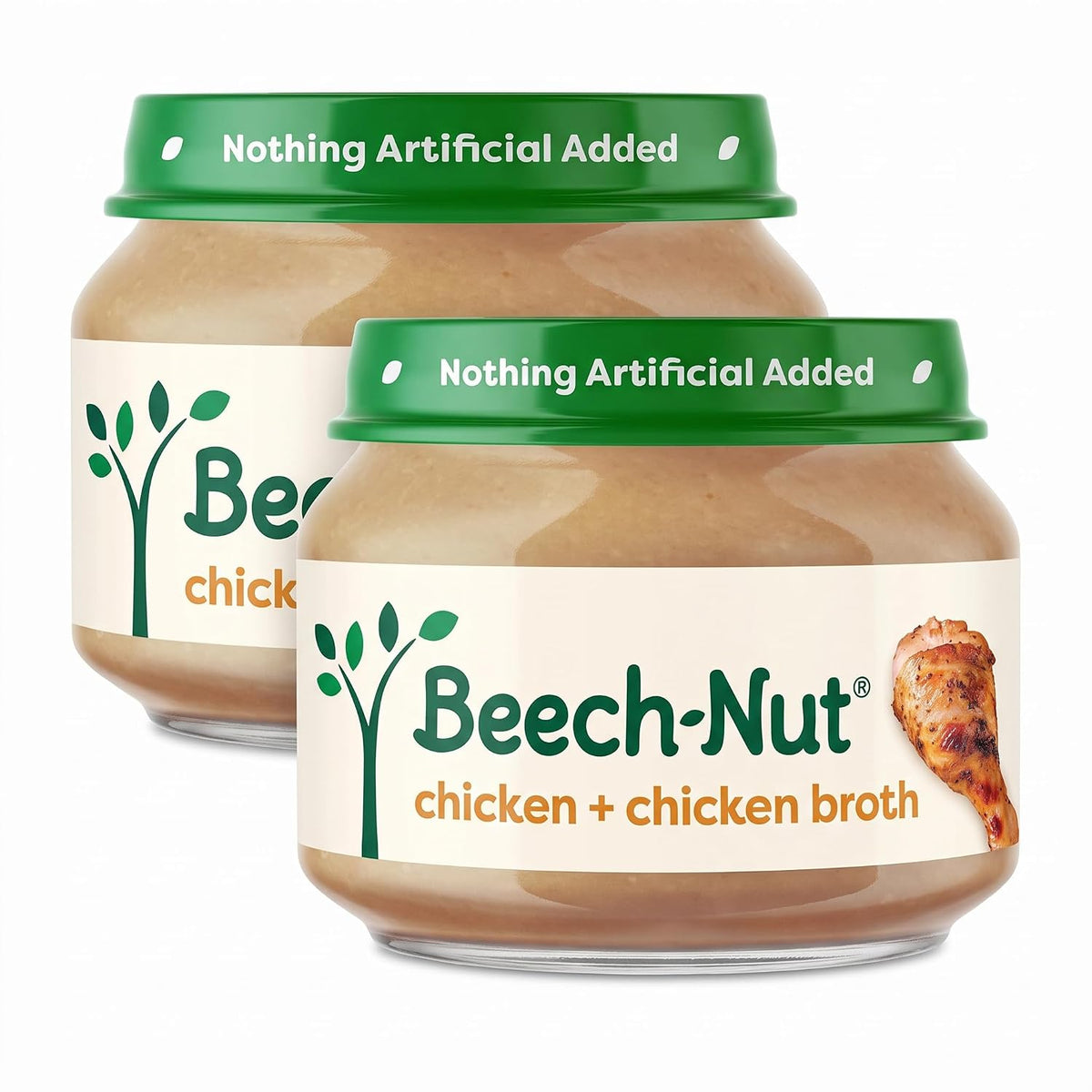 Beech-Nut Meat Baby Food Jars,Chicken & Chicken Broth Puree,7g Protein,Stage 1 Baby Food for Babies 4 Months and Up,2.5oz Glass Jars,10ct,(Pack of 2)