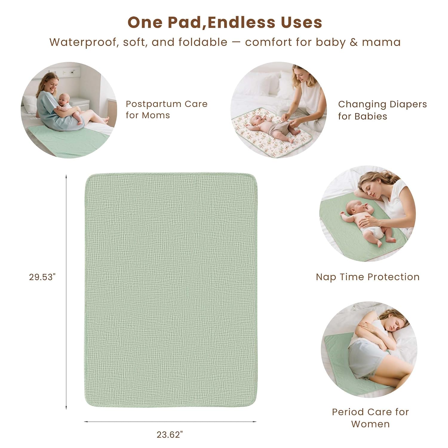 Konssy 2 Pack Waterproof Muslin Portable Changing Pad, Diaper Changing Mat