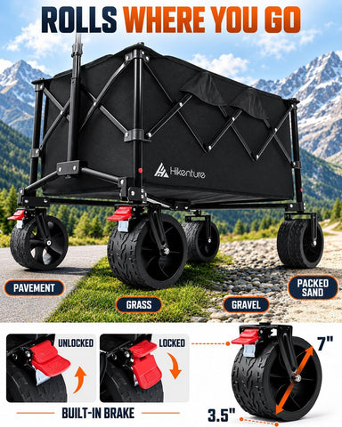 Hikenture Foldable Beach Wagon with Big Wheels for Sand, 450 lbs Capacity