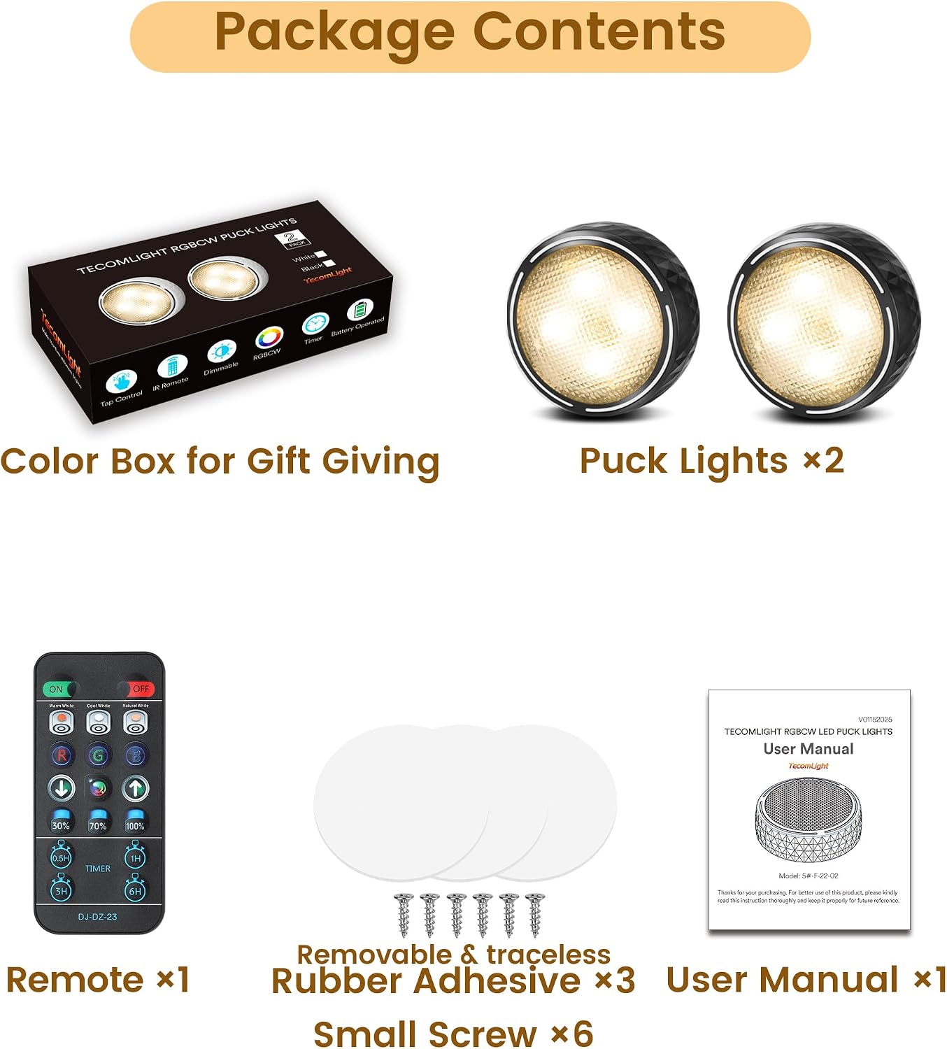 TECOMLIGHT Puck Lights with Remote, AA Battery Operated, Black, 2 Pack