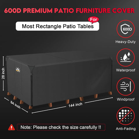 Zettum Patio Furniture Cover Rectangle - 144 x 84 x 28 Inch