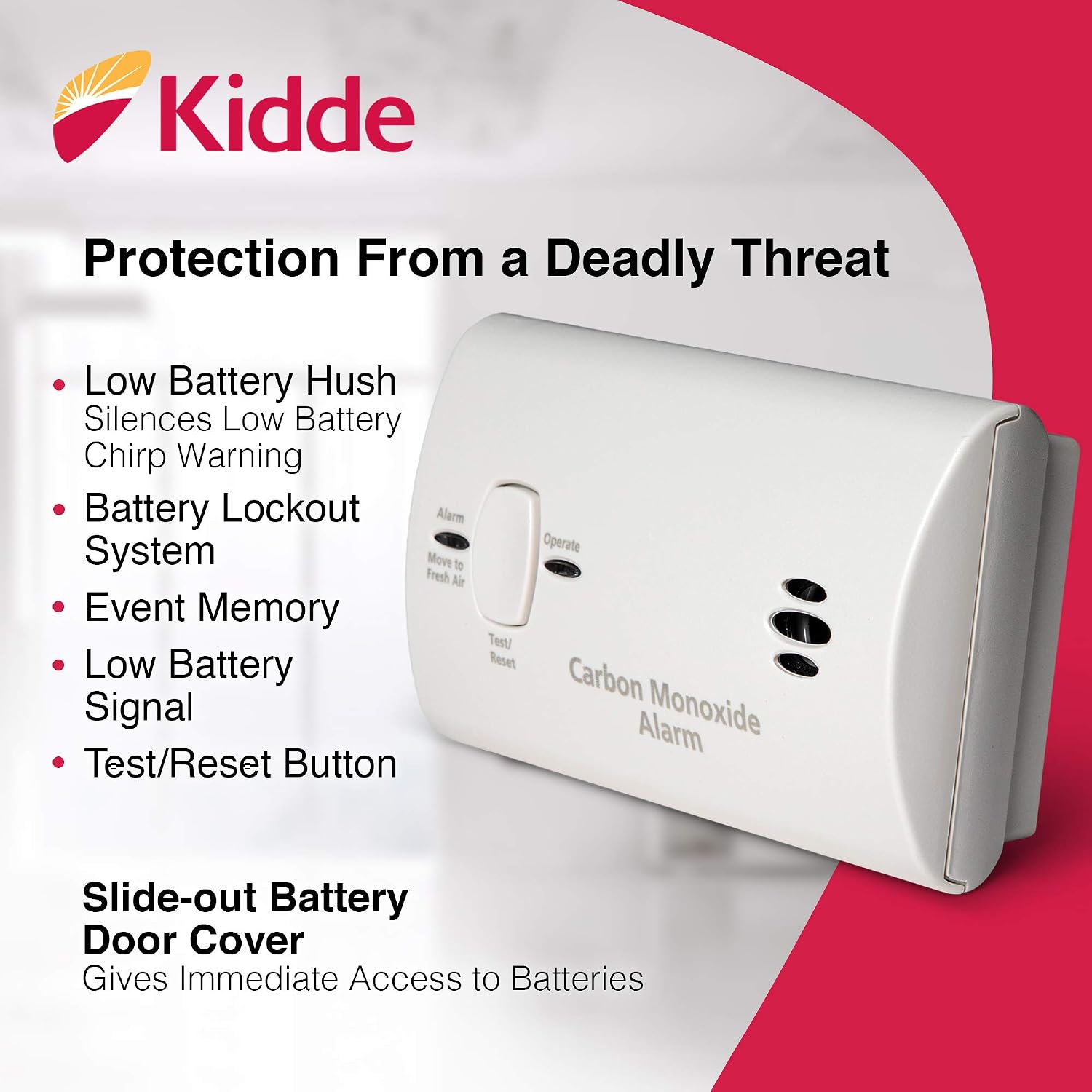 Kidde Carbon Monoxide Detector, AA Battery Powered, Portable for Travel or Home, 85 dB Alarm, LED Status Indicators, 3rd Edition