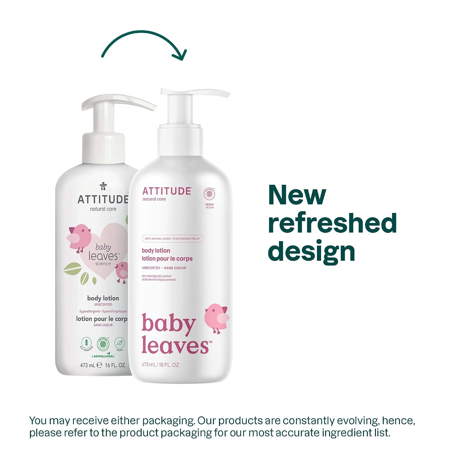 ATTITUDE Baby Lotion for Face & Body, Unscented, EWG Verified, 16 Fl Oz