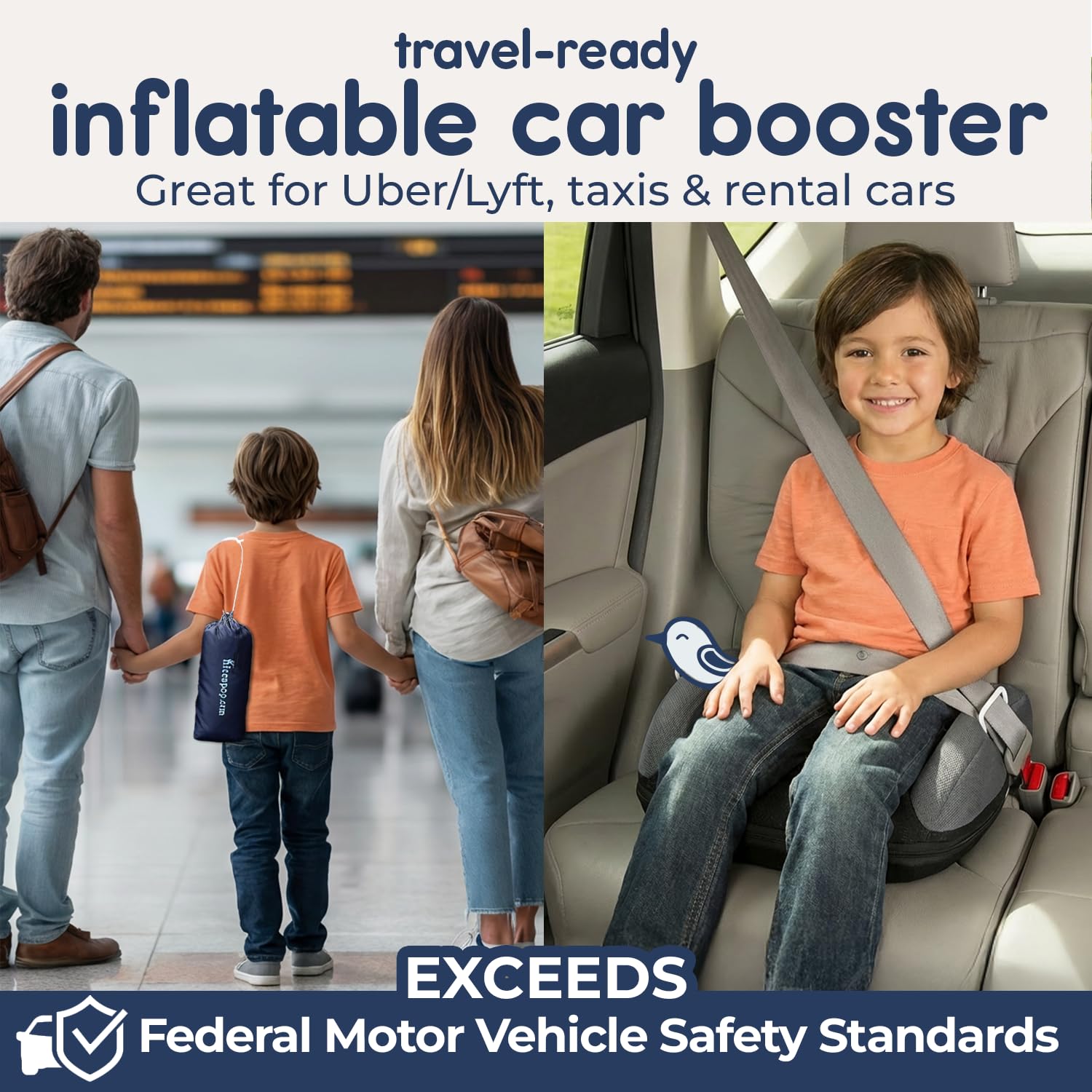 UberBoost Inflatable Booster Seat for Car, Travel Booster Seat, Black/Gray