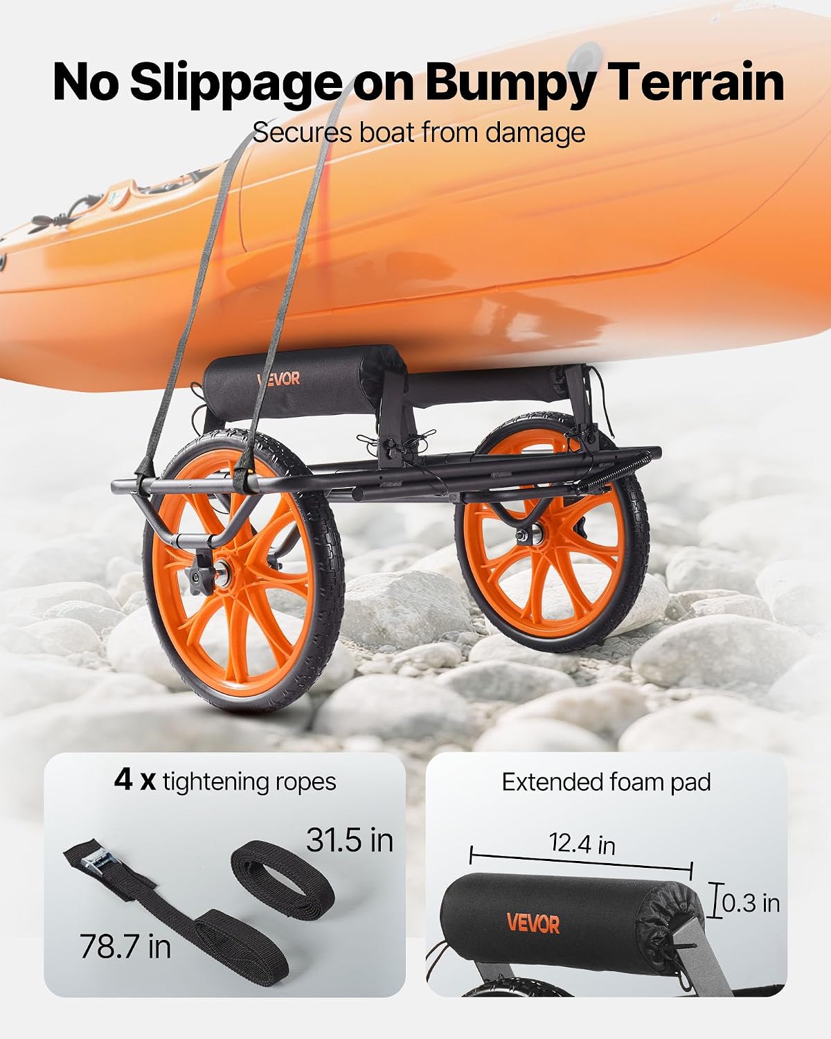VEVOR 300lbs Kayak Cart, All-Terrain Super Duty Trolley Cart, Canoe Cart Dolly with 15-inch No-Flat Solid Rubber Tires and Kickstand, Quickly Assembles & Disassembles, for Kayaks, Canoes, Paddleboards