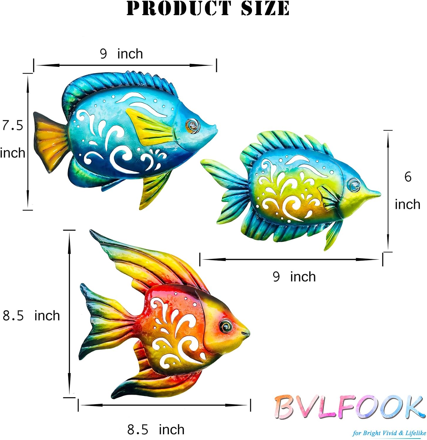 Coastal Wall Decor, Ocean Tropical Fish Sea Metal Fish Garden Decorations