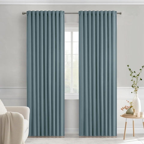 MIULEE Greyish Blue Back Tab Blackout Curtains 52x72 Inches Long 2 Panels