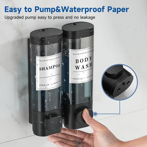 Cabo Deseado Shampoo and Conditioner Dispenser,Shower Soap Dispenser 2 Chamber No DrillShampoo Dispenser for Shower Wall Mounted Shower Dispenser Body Wash for Bathroom Hotel Black