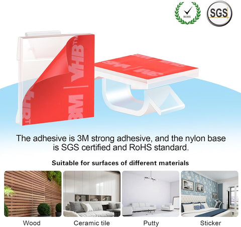 60 PCS XHF 5/8” Adhesive Cable Wire Clips Clear, Outdoor Christmas Light Clips, Cable Staples Cable Management Wire Organizer Cord Holder for Under Desk, Car, Wall, TV PC Ethernet Cable