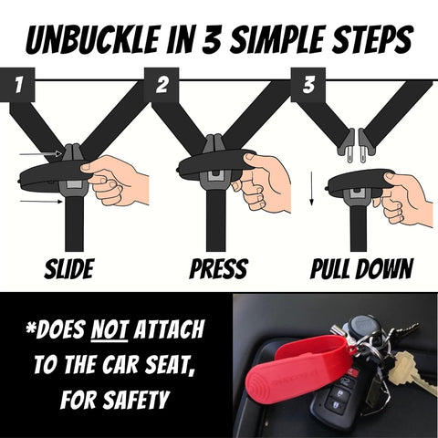 UnbuckleMe Car Seat Buckle Release Tool - Easy Opener Aid for Arthritis, Long Nails, Older Kids - Button Pusher for Infant, Toddler, Convertible 5 pt Harness car Seats - As Seen on Shark Tank (Black)