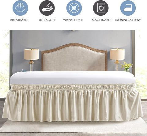 FreshCulture Twin Bed Skirt, Elastic Wrap Around Bed Skirt Twin Size, Bed Skirts for Adjustable Bed, Easy Fit with 22 Inch Drop Length, Hotel Quality Dust Ruffle for Twin Bed (Cream)