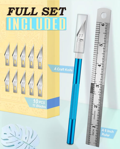 DIYSELF Precision Craft Knife with 10 Extra #11 Blades, 6-Inch Metal Ruler