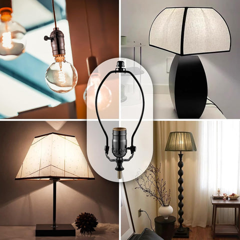 Lamp Making Kit,Make a Lamp or Repair Kit, 3-Way Lamp Socket with Matching Cord and Harp Set, Wiring Kit for Table Floor Lamp,Essential Hardware for DIY Light Design or Repair (Black, 2)