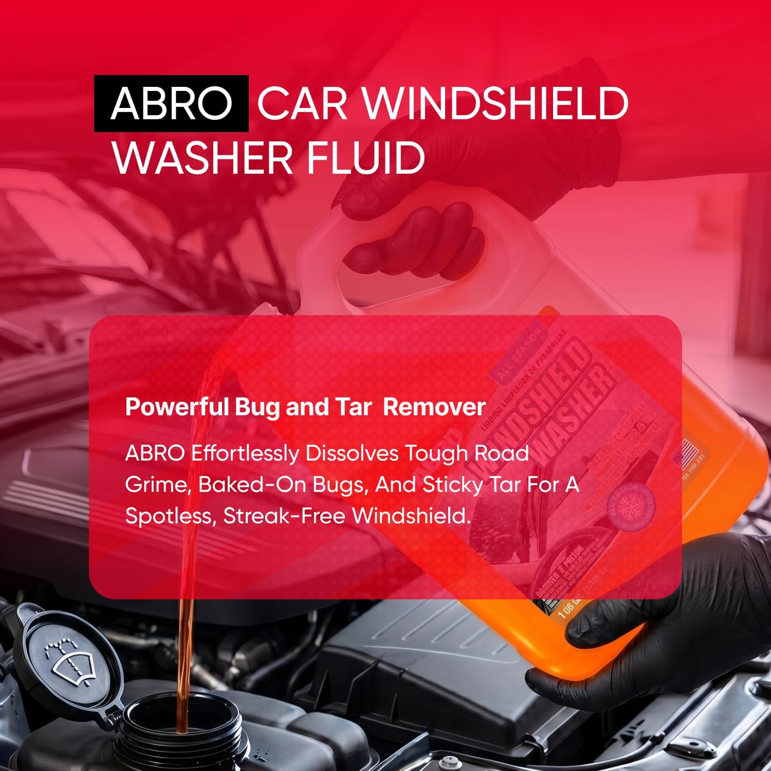 ABRO Windshield Washer Fluid 1 Gallon, Streak-Free Bug Remover, 2 Pack
