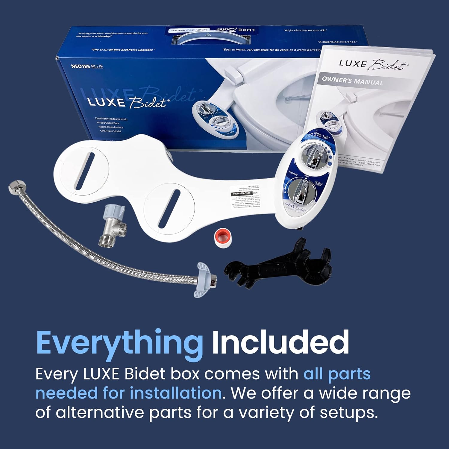 LUXE Bidet NEO 185 - Bidet Attachment for Toilet Seat, Blue