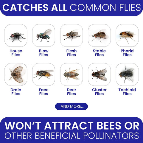 Fly Traps Outdoor Fly Trap for Patio. 4 Large Non-Toxic Pre-Baited Flies Bags Outdoor Disposable. Big Hanging Bug Catchers for All Filth Flies Killer for Outside Bug Control in Yard Horse Ranch.