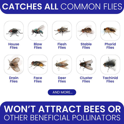 Fly Traps Outdoor Fly Trap for Patio. 4 Non-Toxic Pre-Baited Flies Bags Outdoor Disposable. Hanging Bug Catchers for All Filth Flies Killer for Outside Bug Control in Yard Horse Ranch Trash Can.